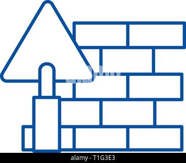 Brick wall,diy line icon concept. Brick wall,diy flat  vector symbol, sign, outline illustration. Stock Vector