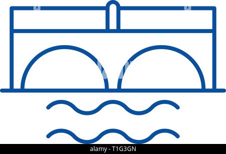 Bridge over river line icon concept. Bridge over river flat  vector symbol, sign, outline illustration. Stock Vector