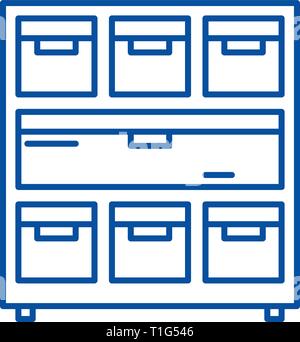 Cabinet with documents line icon concept. Cabinet with documents flat  vector symbol, sign, outline illustration. Stock Vector