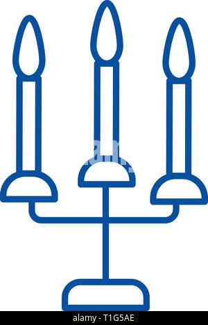 Candles with three candelabrum line icon concept. Candles with three candelabrum flat  vector symbol, sign, outline illustration. Stock Vector