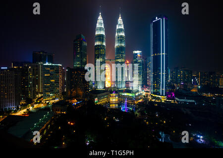 Kuala Lumpur, Malaysia -  March 21 2019: The Kuala Lumpur skyline featuring the Petronas Twin Towers in Malaysia Stock Photo