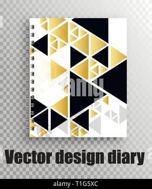 Vector mock up of notepad cover - black and gold triangles pattern Stock Vector
