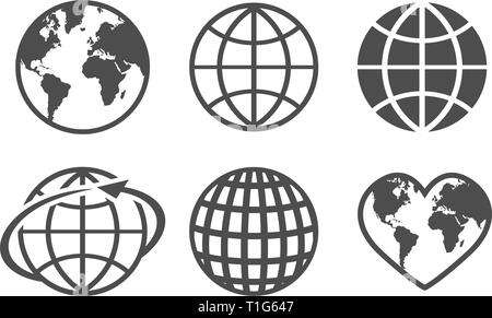 Globe earth vector icons set, on a white background Stock Vector