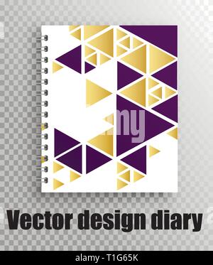 Vector notepad cover layout - purple and gold triangles pattern Stock Vector