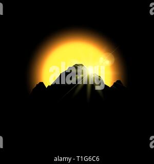 Eclipse sunset in space mountains, a vector illustration Stock Vector