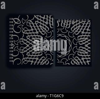White mandala on a black background - notepad print Stock Vector