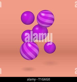 Multicolored vector decorative balls over coral background. Stock Vector