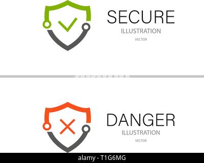 Secure lock and danger isolated on white background Stock Vector