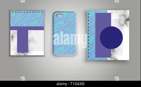 Vector collection of notebooks and covers with a stylish print. Stock Vector