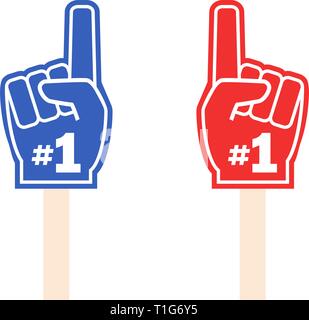 Fan glove number 1 on stick, red and blue colored Stock Vector