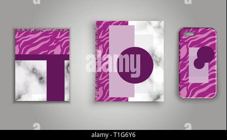 Vector collection of notebooks and covers with a popular print. Stock Vector