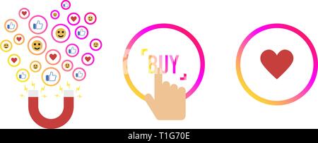 Gradient set icon on a white background for social network, shopping sign, vector Stock Vector