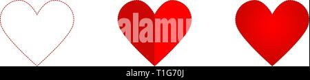 Hearth set icon red colored on a white background, valentine day, vector Stock Vector