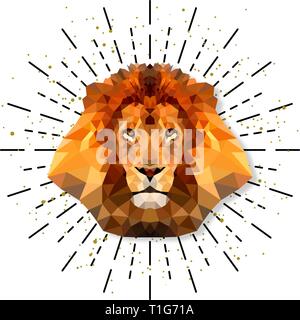 Lion in triangle style with burst, vector illustration Stock Vector