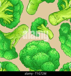 broccoli vector pattern on color background Stock Vector
