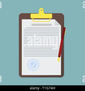 Contract in flat style, business concept, vector illustration Stock Vector
