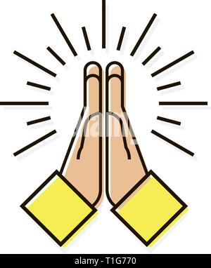 Folded hand, pray icon in flat line style - vector Stock Vector