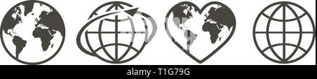 Set of earth globe icons in linear design on a white background - vector illustration Stock Vector