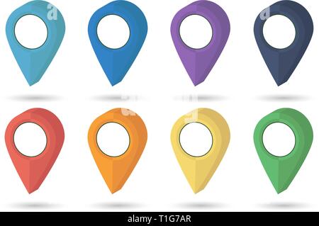 Pointer map. Set pin. Location icons. Pointers icon. illustration with shadow - vector Stock Vector