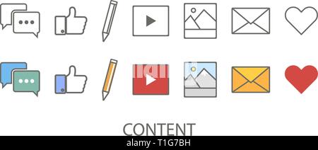 Content set. Marketing icon. Content icon in flat and linear style. vector illustration Stock Vector