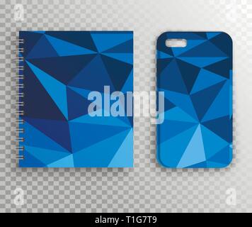 Notepad on a spring and a cover of the smartphone - a vector design layout. Geometry Design Stock Vector