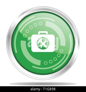 Toolkit silver metallic chrome border round web icon, vector illustration for webdesign and mobile applications isolated on white background Stock Vector