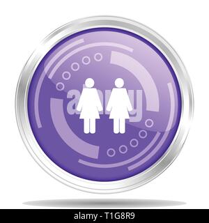 Couple silver metallic chrome border round web icon, vector illustration for webdesign and mobile applications isolated on white background Stock Vector