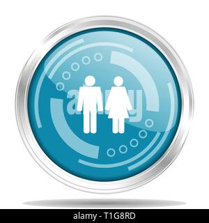 Couple silver metallic chrome border round web icon, vector illustration for webdesign and mobile applications isolated on white background Stock Vector