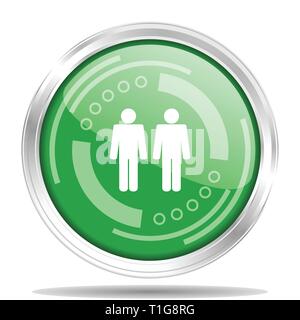 Couple silver metallic chrome border round web icon, vector illustration for webdesign and mobile applications isolated on white background Stock Vector