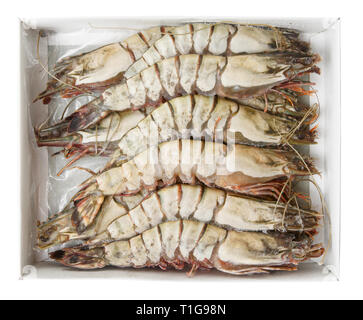 Giant prawns in retail pack, isolated on white with clipping path Stock Photo
