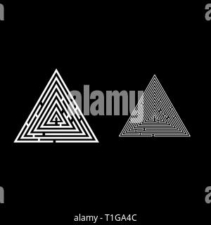 Triangular labyrinth Maze conundrum Labyrinth conundrum icon set white color vector illustration flat style simple image Stock Vector
