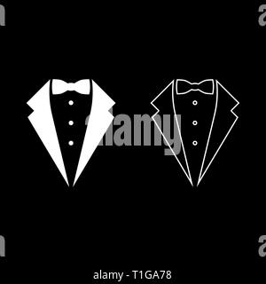 Symbol service dinner jacket bow Tuxedo concept Tux sign Butler gentleman idea Waiter suit icon set white color vector illustration flat style simple Stock Vector