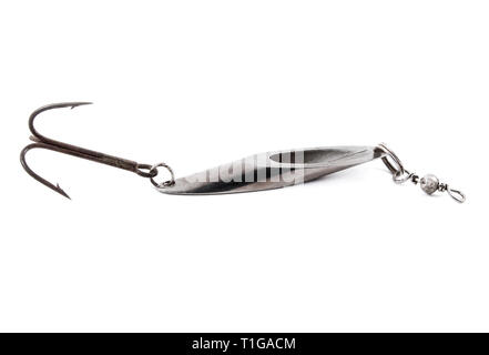 An old fishing lure made of stainless steel Stock Photo