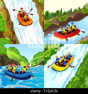 Rafting banner set. Cartoon illustration of rafting vector banner set for web design Stock Vector