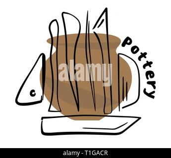 Pottery tools, vector illustration used modern lettering and drawing Stock Vector