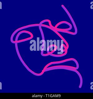 Man of one line. Vector illustration of a black man face on a color background. Stock Vector
