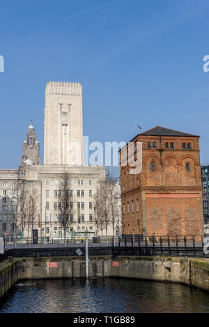 Georges dock building and the liver building, Liverpool, England, UK. Stock Photo