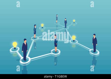 Isometric vector of a team of business people networking, sharing ideas brainstorming a startup. Communication and collaboration concept Stock Vector