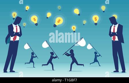 Gender discrimination and inequality concept. Vector of a group of women trying to reach financial freedom being controlled by corporate boss business Stock Vector