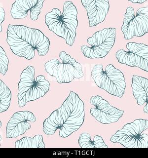 Falling Palm Leaves Repeat Seamless Vector Pattern for Italian Wedding or Pillow Tropical Background Design Stock Vector