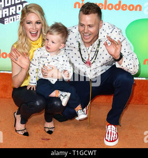 LOS ANGELES, CA, USA - MARCH 23: Heidi Montag (Heidi Pratt), Gunner Stone and Spencer Pratt arrive at Nickelodeon's 2019 Kids' Choice Awards held at the USC Galen Center on March 23, 2019 in Los Angeles, California, United States. (Photo by Xavier Collin/Image Press Agency) Stock Photo