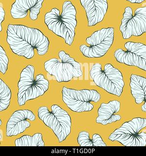 Yellow Falling Palm Leaves Repeat Seamless Vector Pattern Stock Vector