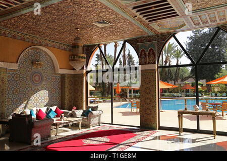 Main lobby, Royal Mirage Deluxe Hotel, Avenue de Paris, Hivernage, New City, Marrakesh, Marrakesh-Safi region, Morocco, north Africa Stock Photo