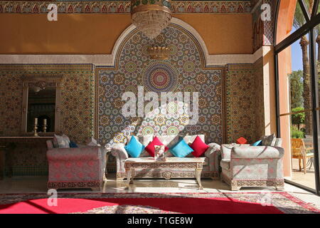 Main lobby, Royal Mirage Deluxe Hotel, Avenue de Paris, Hivernage, New City, Marrakesh, Marrakesh-Safi region, Morocco, north Africa Stock Photo