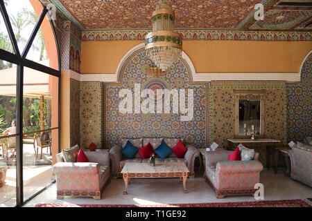 Main lobby, Royal Mirage Deluxe Hotel, Avenue de Paris, Hivernage, New City, Marrakesh, Marrakesh-Safi region, Morocco, north Africa Stock Photo