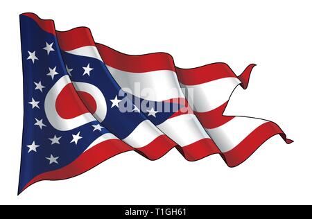 Vector illustration of a Waving Flag of the State of Ohio. All elements neatly on well-defined layers and groups. Stock Vector