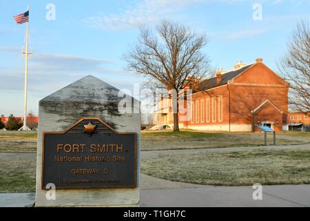 Fort Smith National Historic Site sign at Fort Smith, AR in early evening Stock Photo