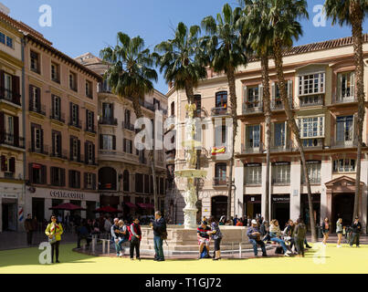 Malaga Spain - Plaza de la Constitucion, and the Genoa Fountain, Old Town, Malaga city, Andalusia, Spain Stock Photo