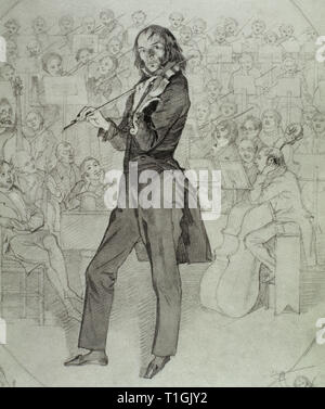 Niccolo Paganini (1782-1840). Italian violinist. Drawing by Daniel Maclise (1806-1870), 1831. Victoria and Albert Museum. London, England, United Kingdom. Stock Photo