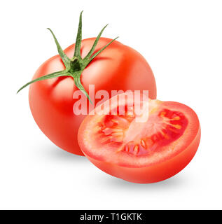 isolated tomato. One and a half fresh tomatoes isolated on white background, with clipping path Stock Photo